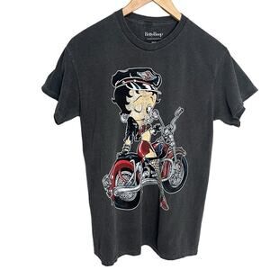 BETTY BOOP Motorcycle Distressed Black Short Sleeve Crew Neck T-Shirt Size‎ XS/S